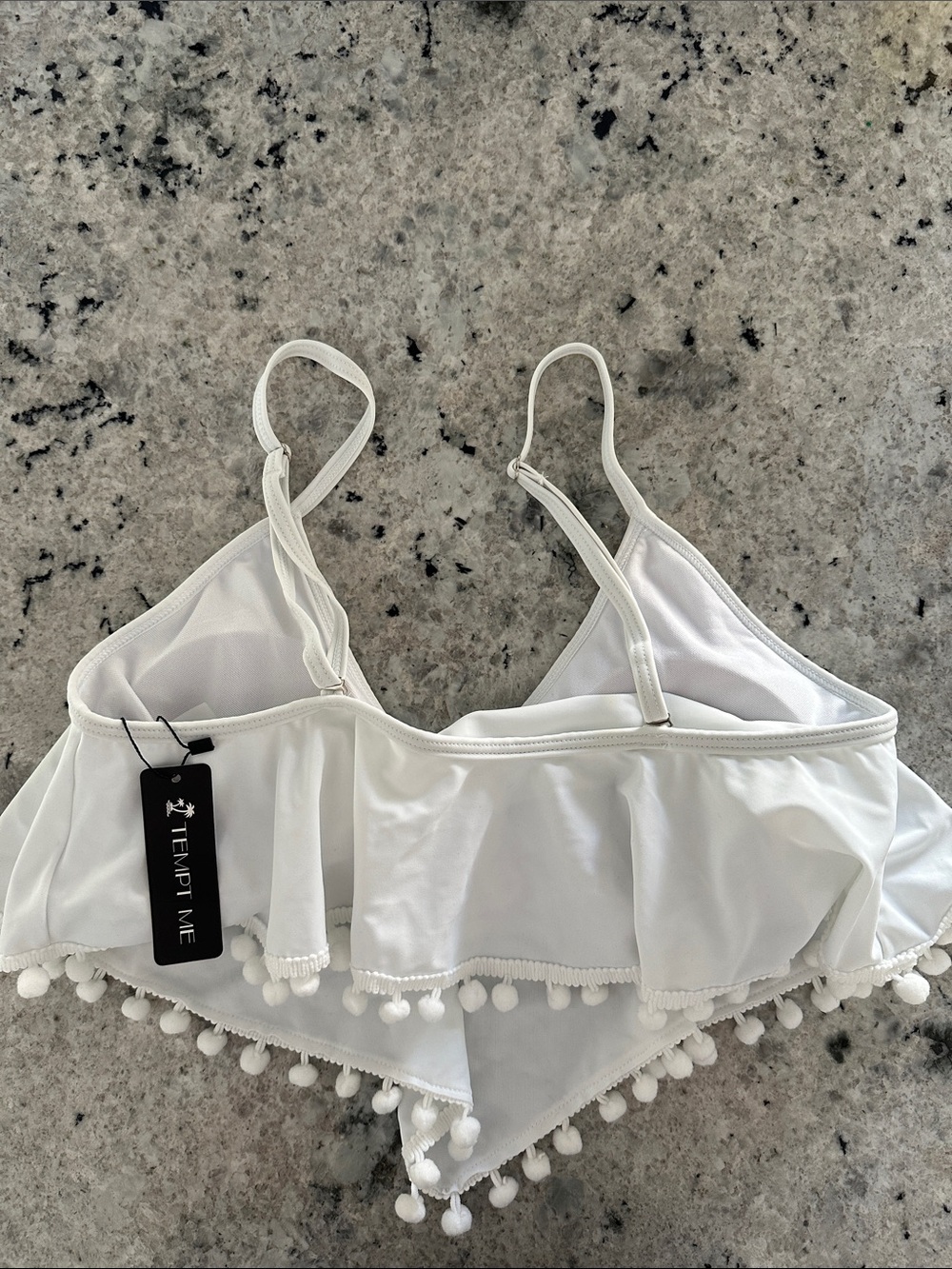 Tempt me bikini top Large NWT white pom Pom women - Picture 2 of 4